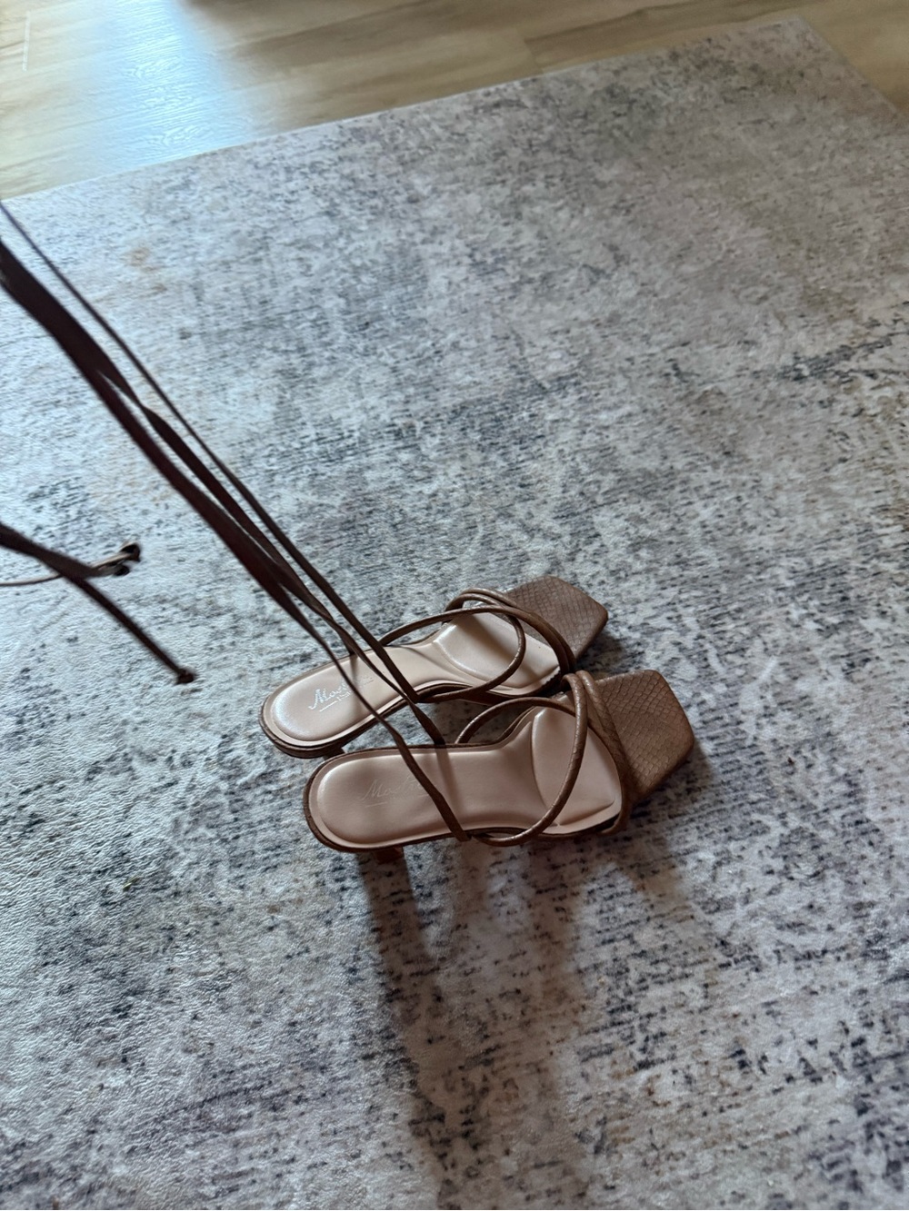 Strappy Square-Toe Lace-Up Sandals in Brown